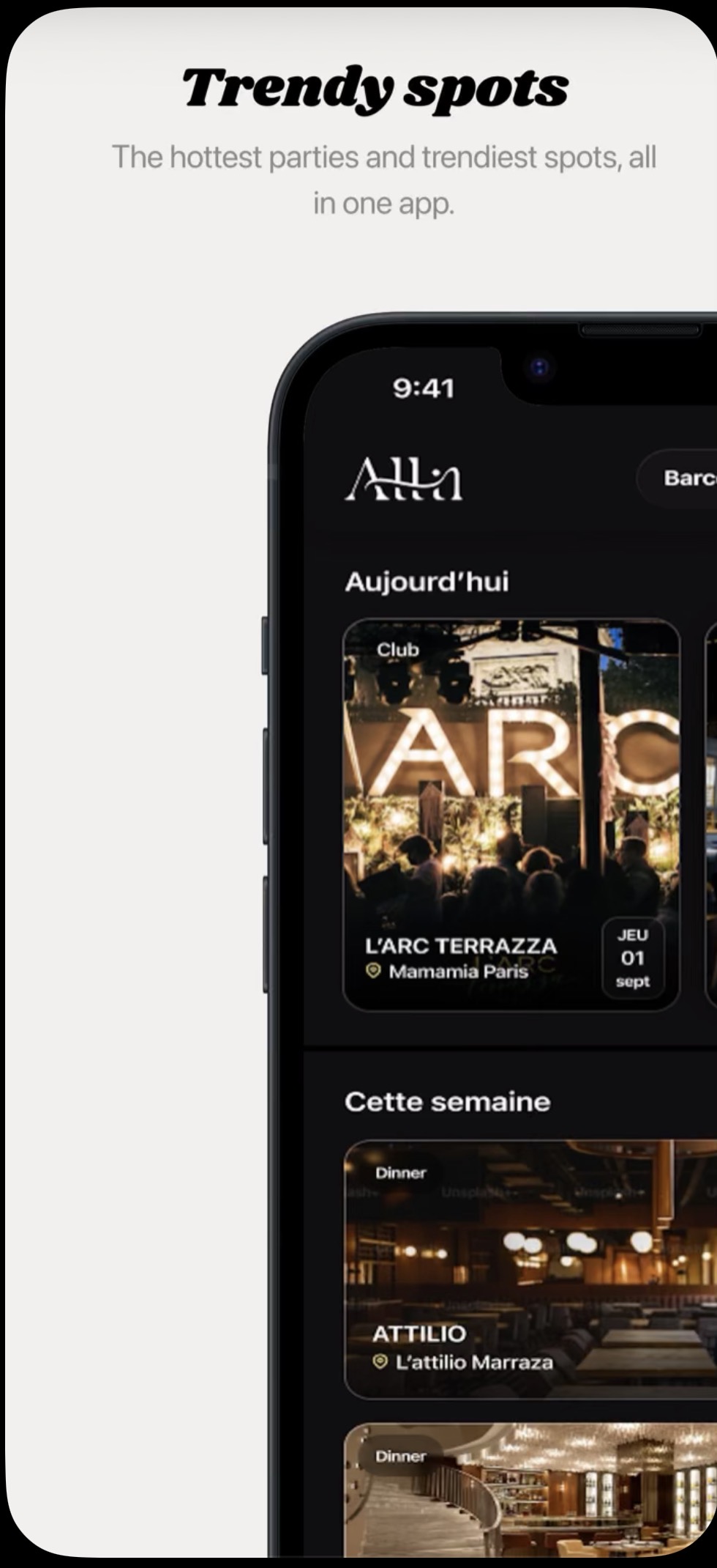 All In — écran des spots tendance