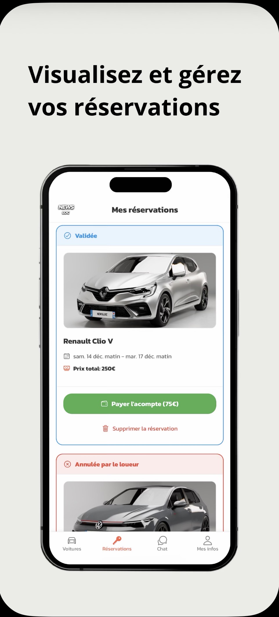 Newsloc — gestion des réservations et acompte